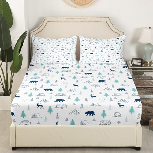 Castle Fairy Bear Deer Print Twin Fitted Sheet Set 1