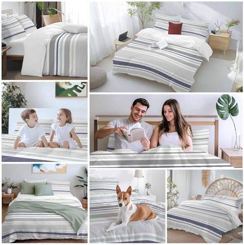 Sabolny Navy Blue Stripes Queen Duvet Cover Set