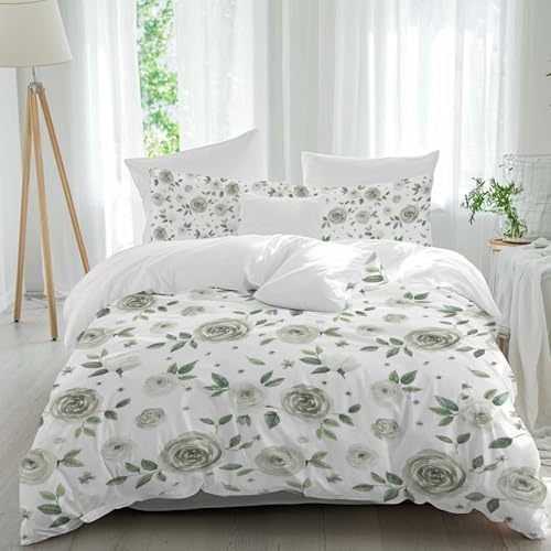 Sage Flower Bedding Queen Duvet Set 3 Pieces