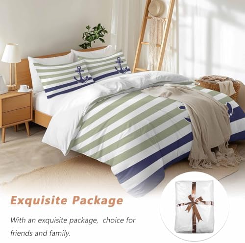 Sabolny Striped Anchor Bedding Duvet Cover Set