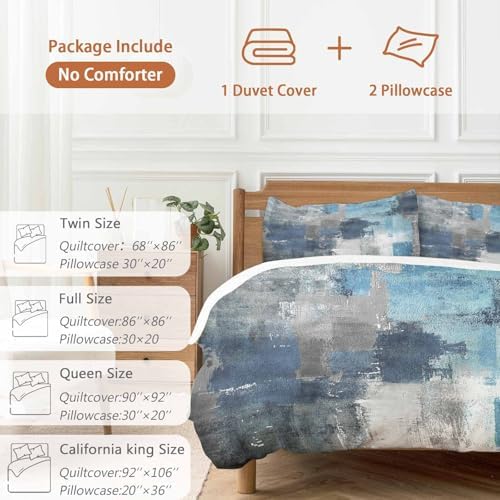 Sabolny Blue Grey Queen Duvet Cover Set with Throw Pillows