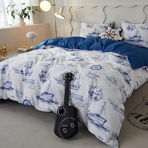 SimpleOpulence 4-Piece Organic Cotton Kids Duvet Set with Sailboat Pattern