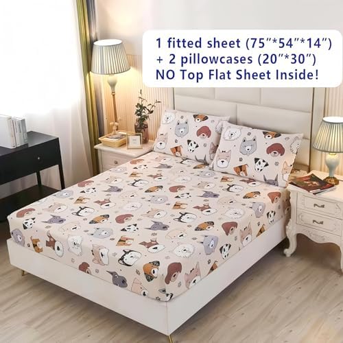 SDY 3PCS Dog Fitted Sheet Set with Pillowcases 1