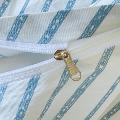 LIWHENHAO Cotton Duvet Cover Set Queen Blue Chain Striped Checked
