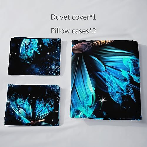 AILONEN Butterfly Duvet Cover Set King Size Sparkly Blue