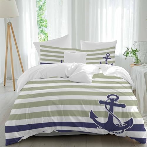 Sabolny Striped Anchor Bedding Duvet Cover Set