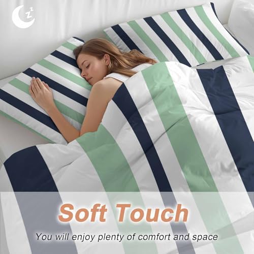 Sabolny Green Vertical Stripes Duvet Cover Set 3 Piece