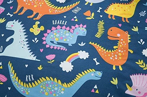 NATURETY Kids Fitted Sheet Deep Pocket Navy Blue Dinosaur Twin XL
