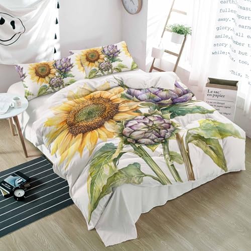 3 Piece Bedding Set with Gradient Purple Bud Design