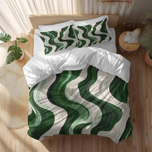 Geometric Green Duvet Cover Set 3 Piece with Throw Pillowcases