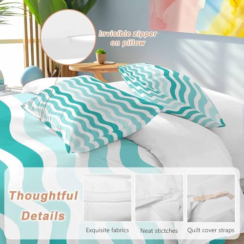 Sabolny Turquoise Striped Queen Duvet Cover Set