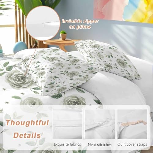 Sage Flower Bedding Queen Duvet Set 3 Pieces