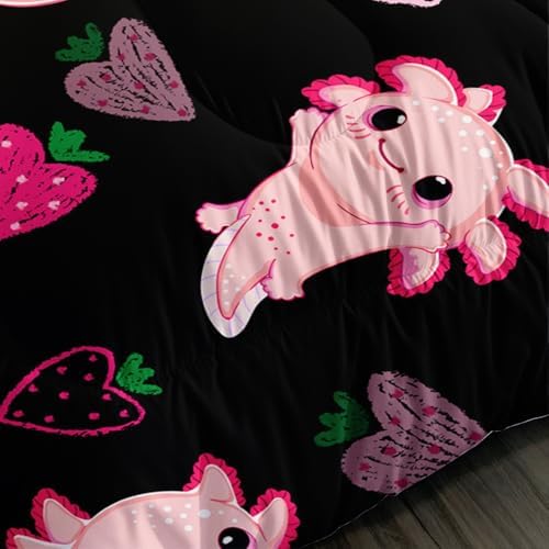 Cute Axolotl Bedding Set for Kids Pink Strawberry Comforter Set