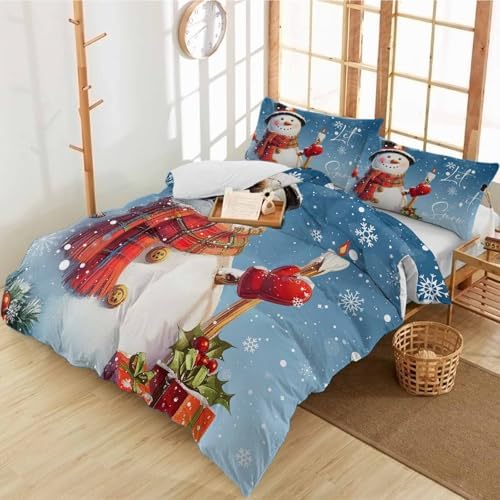 Alandar Home Duvet Cover Set Snowman Holly Winter Flakes