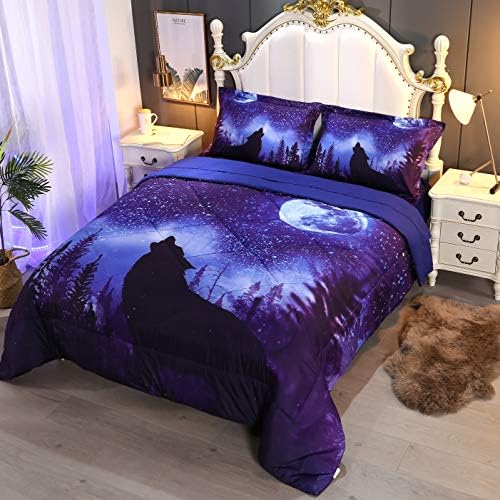Wowelife Wolf Comforter Set Twin 5 Pieces Blue