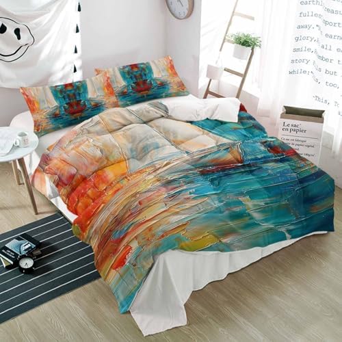 3 Piece Bedding Set Gradient Oil Painting Duvet Cover Set with Pillow Shams