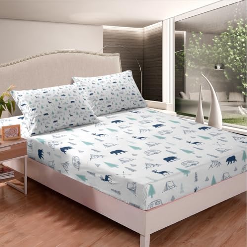 Castle Fairy Bear Deer Print Twin Fitted Sheet Set 1