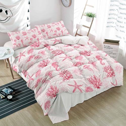 Alandar Home 3 Piece Ocean Pink Starfish Bedding Set