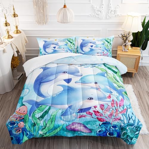 Ocean Themed Dolphin Comforter Set 3pcs Queen Kids 1