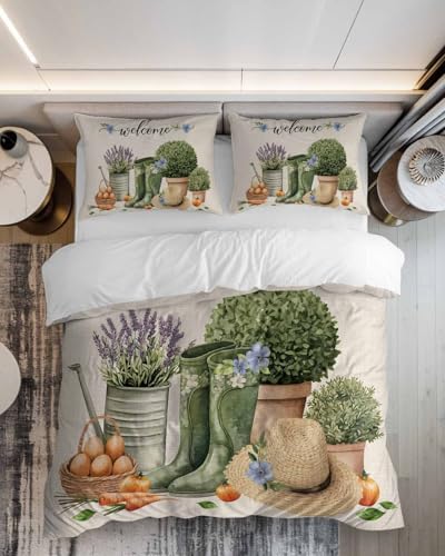 ZOE GARDEN Botanical Flowers Duvet Cover Set 3 Pieces Full Size