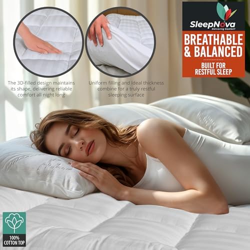 SLEEPNOVA King Mattress Topper 100 Cotton Breathable