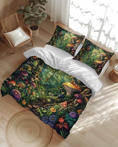 ZOE GARDEN Mushroom Forest Duvet Cover Set Queen Size