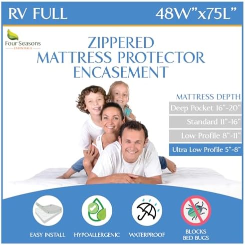 Four Seasons Essentials RV Mattress Encasement 48x75 Waterproof Zipper