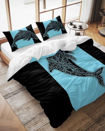 ZOE GARDEN Dolphin Black Duvet Cover Set 3 Pieces