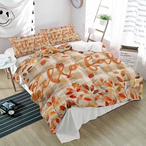 3 Piece Bedding Set with Fall Leaves Design