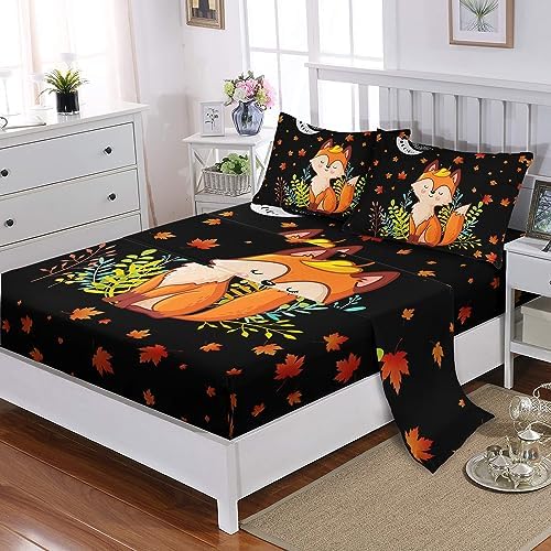 Cute Fox Pattern Twin Fitted Sheet Set 4Pcs 1