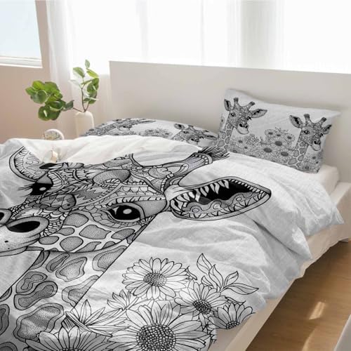 Alandar Home Duvet Cover Set Giraffe Sunflower Animal Print