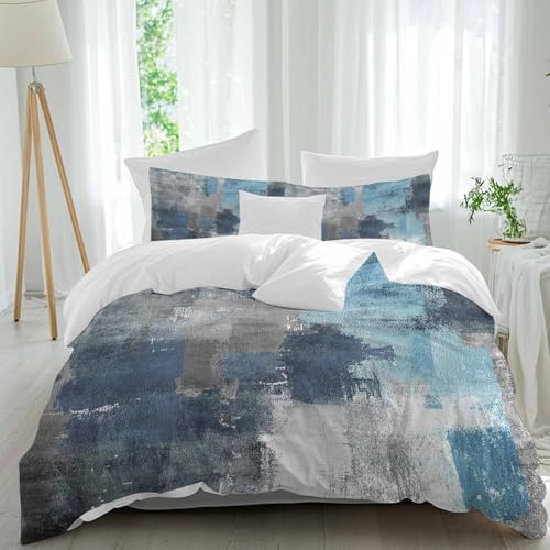 Sabolny Blue Grey Queen Duvet Cover Set with Throw Pillows