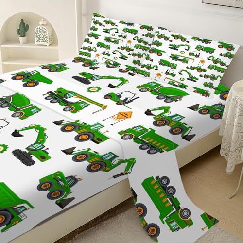 EDGZKO Green Tractor Kids Twin Sheet Set