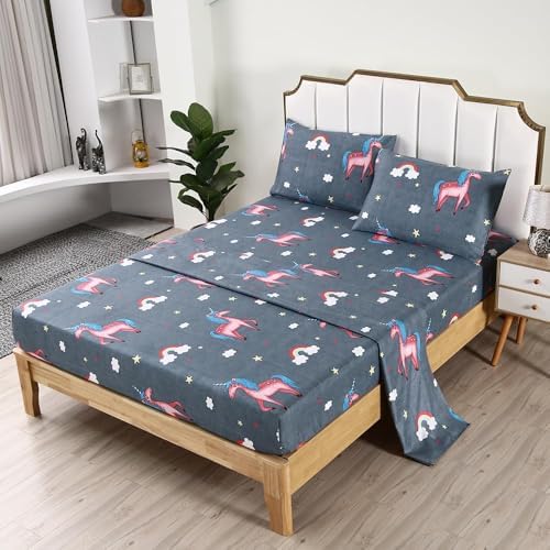 SDIII 4PCS Gray Unicorn Sheet Set Twin - Soft Microfiber