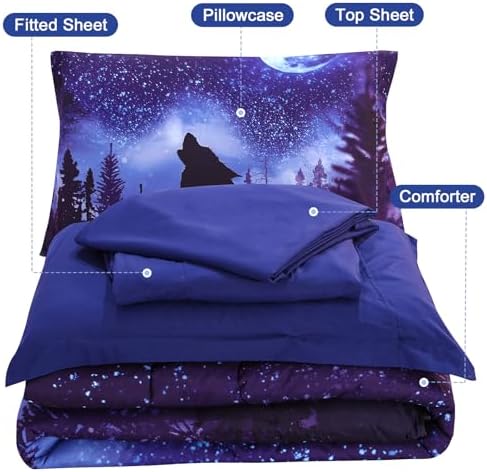 Wowelife Wolf Comforter Set Twin 5 Pieces Blue