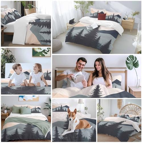 Sabolny Mountain Forest Queen Duvet Cover Set with Throw Pillowcases