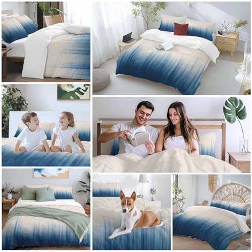 Forest Blue Queen Duvet Cover Set with 2 Throw Pillows