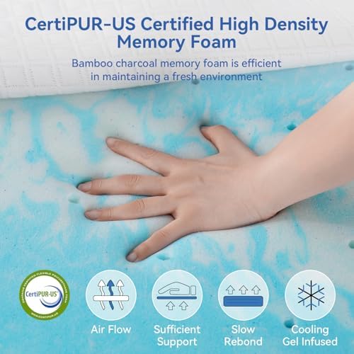 Vipbear 4 Inch Extra Firm Mattress Topper with Cooling Gel and Bamboo Charcoal