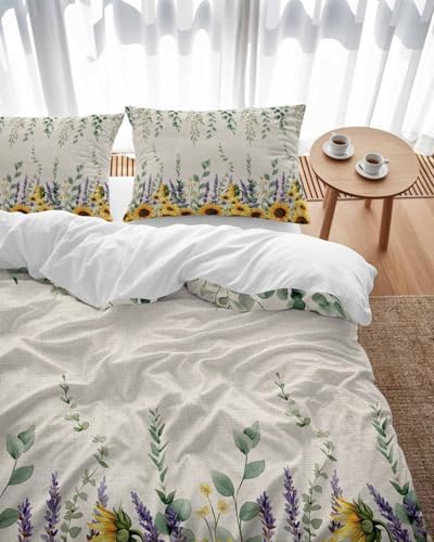 ZOE GARDEN Sunflower Eucalyptus Duvet Cover Set 3 Piece