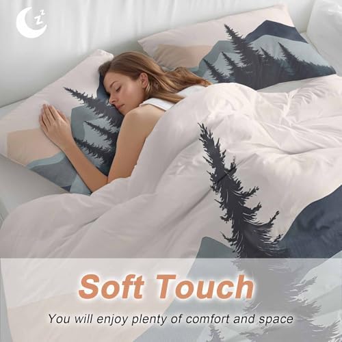 Sabolny Mountain Forest Queen Duvet Cover Set with Throw Pillowcases