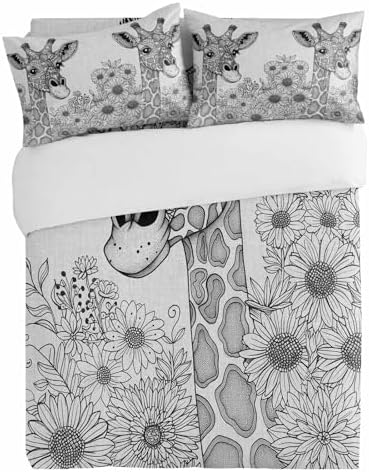 Alandar Home Duvet Cover Set Giraffe Sunflower Animal Print