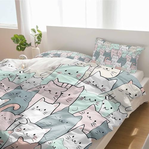3 Piece Bedding Set with Cartoon Cat Design