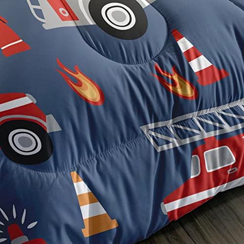QOOMO Fire Truck Kids Comforter Set 3Pcs Full Size