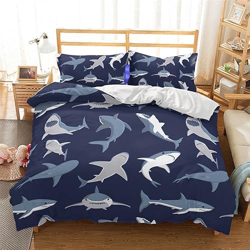 Shark Fish Print Kids Duvet Cover Set