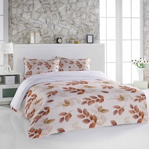 3 Piece Bedding Set with Autumn Orange Eucalyptus Design