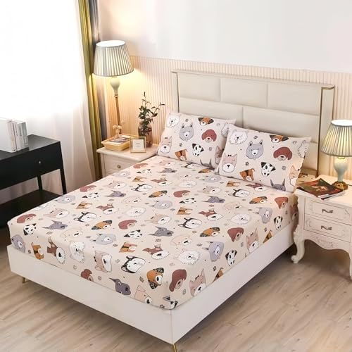 SDY 3PCS Dog Fitted Sheet Set with Pillowcases 1