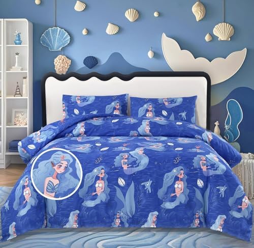 MAG Mermaid Comforter Set Twin Size Blue Kids Bedding 1