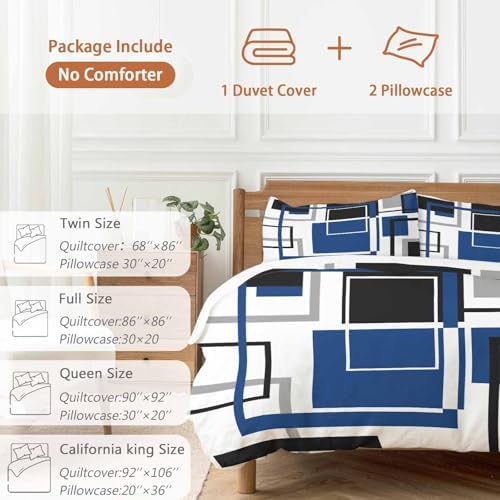 Sabolny Blue Queen Duvet Cover Set with Throw Pillowcases