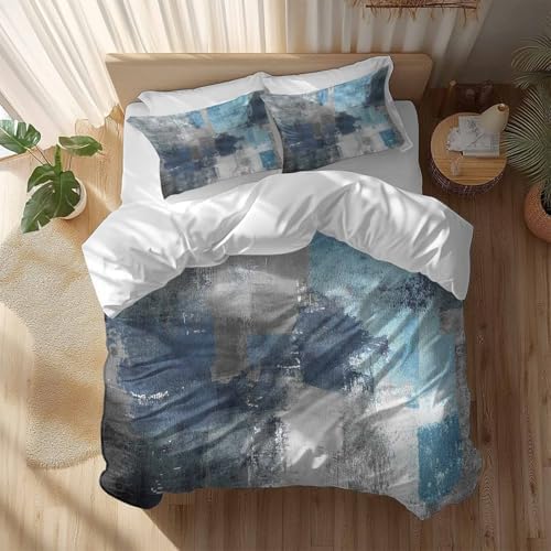 Sabolny Blue Grey Queen Duvet Cover Set with Throw Pillows