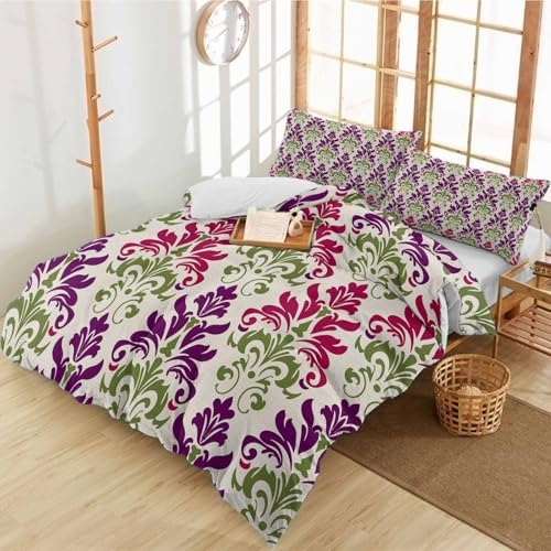 Alandar Home Boho Damask Duvet Cover Set 3 Piece Ultra Soft Linen Bedding